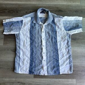 Oscar de la Renta Linen shirt men’s XL blue stripe